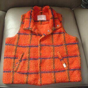 Tiny Cottons (designed in Barcelona) Orange plaid sherpa vest Size 8 Yrs - NICE!